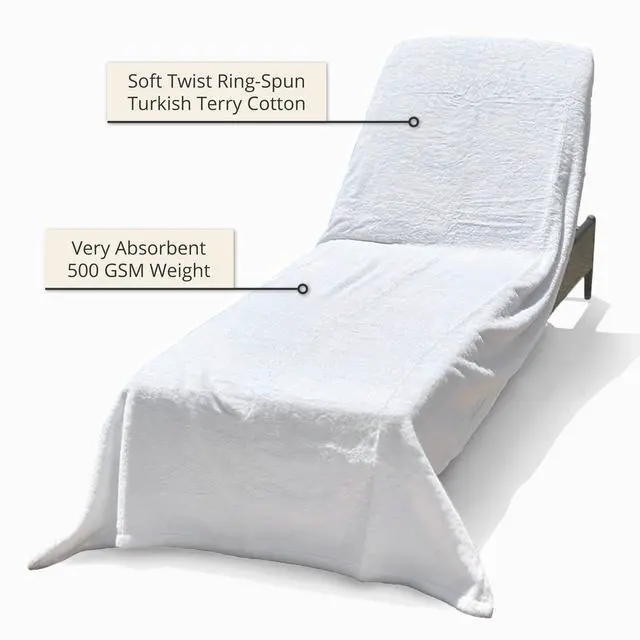Alt view image 3 of 7 - ARLU HOME Large Luxury Chaise Pool/Lounge Chair Cover Towel - Fitted Elastic Pocket Won't Slide (White) Versatile Size Pocket Fits Most Standard Cushions. Protective, Absorbent, Easy Care