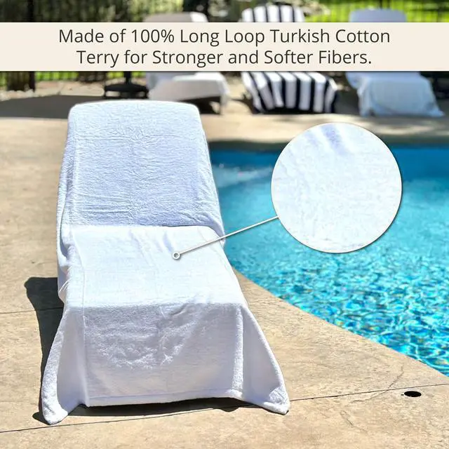 Alt view image 4 of 7 - ARLU HOME Large Luxury Chaise Pool/Lounge Chair Cover Towel - Fitted Elastic Pocket Won't Slide (White) Versatile Size Pocket Fits Most Standard Cushions. Protective, Absorbent, Easy Care