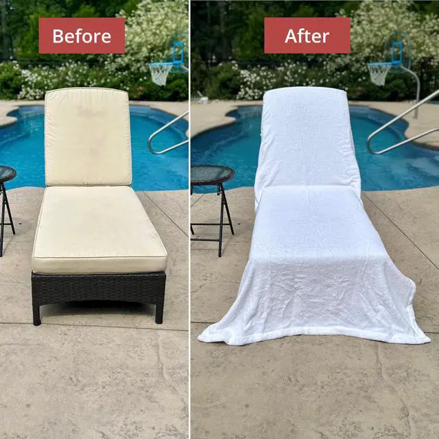 Alt view image 7 of 7 - ARLU HOME Large Luxury Chaise Pool/Lounge Chair Cover Towel - Fitted Elastic Pocket Won't Slide (White) Versatile Size Pocket Fits Most Standard Cushions. Protective, Absorbent, Easy Care