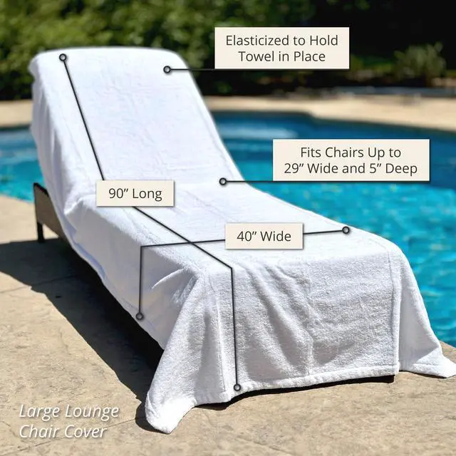 Alt view image 6 of 7 - ARLU HOME Large Luxury Chaise Pool/Lounge Chair Cover Towel - Fitted Elastic Pocket Won't Slide (White) Versatile Size Pocket Fits Most Standard Cushions. Protective, Absorbent, Easy Care