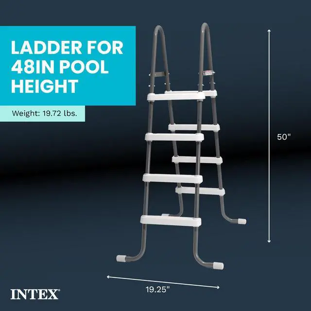 Alt view image 3 of 7 - Intex Steel Frame Above Ground Swimming Pool Entry/Exit Ladder for 48" High Wall Pools, 300 Pound Capacity, Accessory Only, Pool Not Included