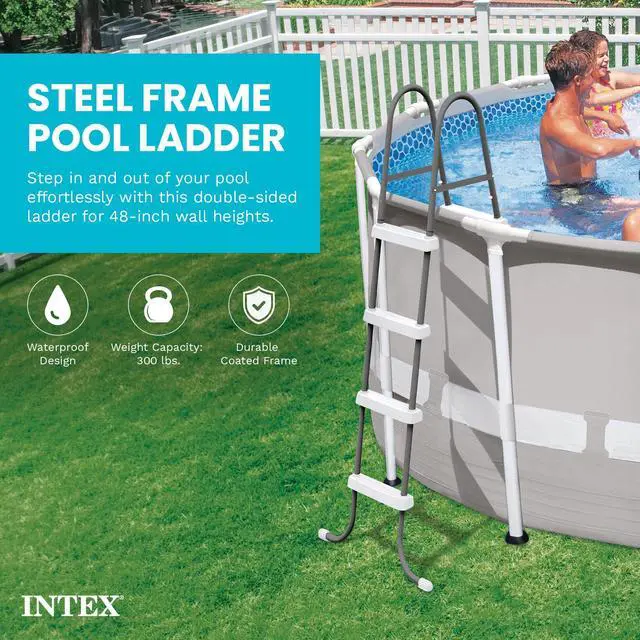 Alt view image 2 of 7 - Intex Steel Frame Above Ground Swimming Pool Entry/Exit Ladder for 48" High Wall Pools, 300 Pound Capacity, Accessory Only, Pool Not Included