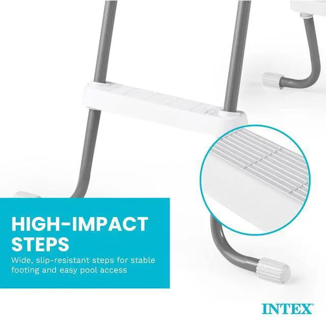 Alt view image 4 of 7 - Intex Steel Frame Above Ground Swimming Pool Entry/Exit Ladder for 48" High Wall Pools, 300 Pound Capacity, Accessory Only, Pool Not Included