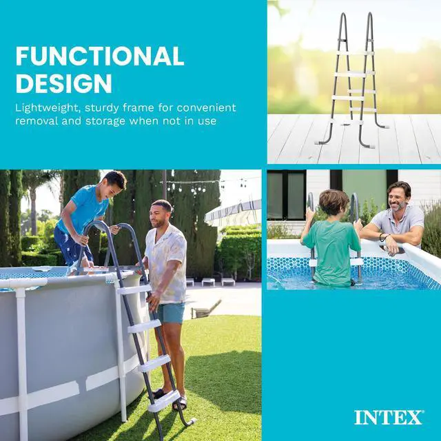 Alt view image 5 of 7 - Intex Steel Frame Above Ground Swimming Pool Entry/Exit Ladder for 48" High Wall Pools, 300 Pound Capacity, Accessory Only, Pool Not Included