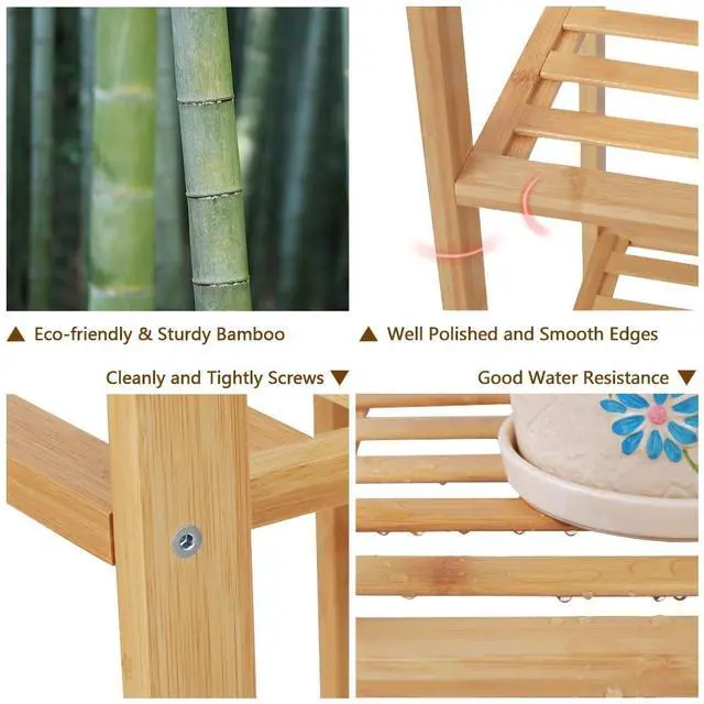 Alt view image 6 of 7 - Ufine Bamboo Garment Rack 6 Tier Storage Shelves Clothes Hanging Stand with Side Hooks, Heavy Duty Clothing Rack Portable Wardrobe Closet Organizer