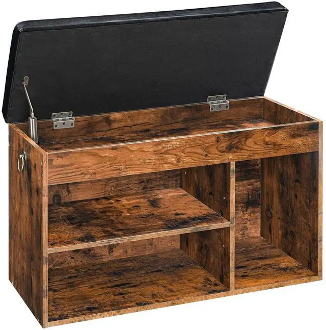 Main image of HOOBRO Shoe Storage Bench with Cushion, 32.3'' Entryway Bench with Lift Top Hidden Storage and Adjustable Shelves, Wooden Shoe Rack Bench for Entryway Bedroom, Rustic Brown and Black BF40HX01