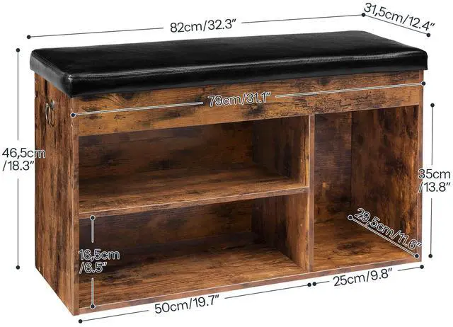 Alt view image 3 of 7 - HOOBRO Shoe Storage Bench with Cushion, 32.3'' Entryway Bench with Lift Top Hidden Storage and Adjustable Shelves, Wooden Shoe Rack Bench for Entryway Bedroom, Rustic Brown and Black BF40HX01