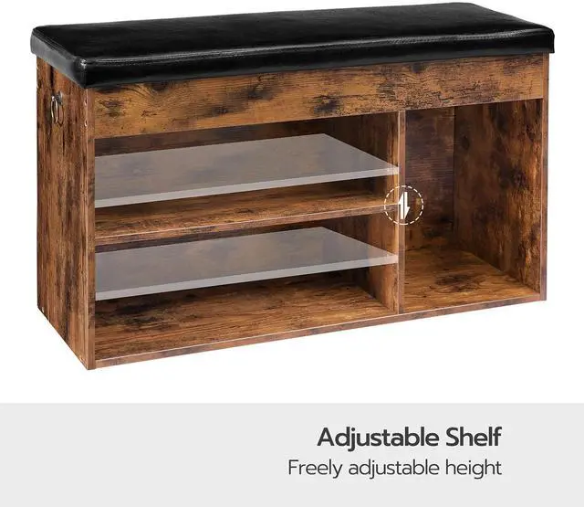 Alt view image 7 of 7 - HOOBRO Shoe Storage Bench with Cushion, 32.3'' Entryway Bench with Lift Top Hidden Storage and Adjustable Shelves, Wooden Shoe Rack Bench for Entryway Bedroom, Rustic Brown and Black BF40HX01
