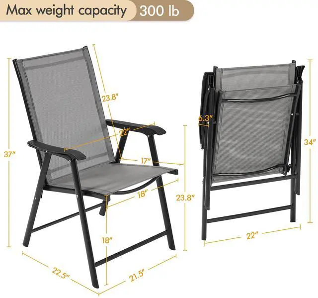 Alt view image 3 of 7 - Yaheetech Patio Dining Chairs Set of 2 with Armrests, Outdoor Folding Chairs with Metal Frame and Backrest for Lawn, Garden, Yard and Poolside, Gray