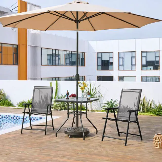 Alt view image 6 of 7 - Yaheetech Patio Dining Chairs Set of 2 with Armrests, Outdoor Folding Chairs with Metal Frame and Backrest for Lawn, Garden, Yard and Poolside, Gray