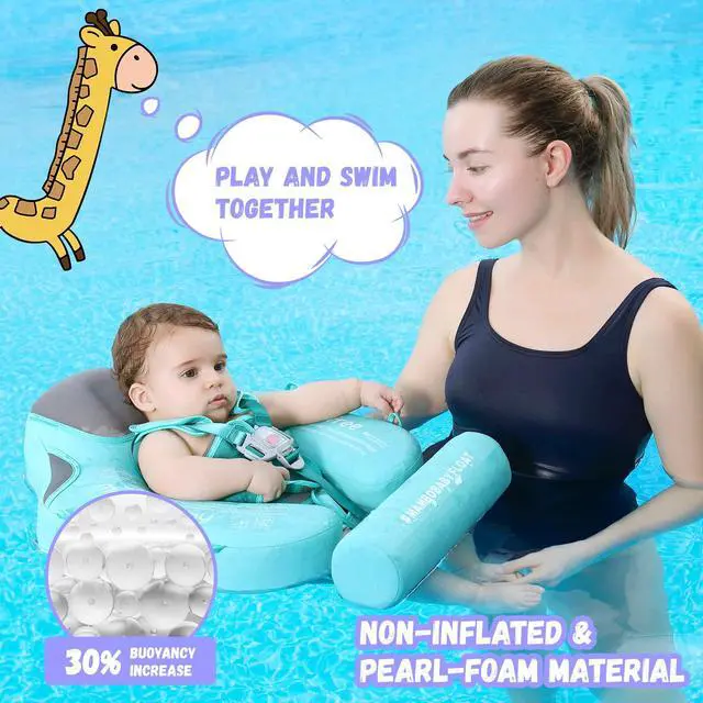 Alt view image 2 of 6 - GENTEACO Mambobaby Baby Swim Float with Canopy Non-Inflatable Infant Pool Float with Tail 3-24 Months Avoid Flip Solid Skin-Friendly Material for Toddler Boys Girls(Deluxe Edition Green)