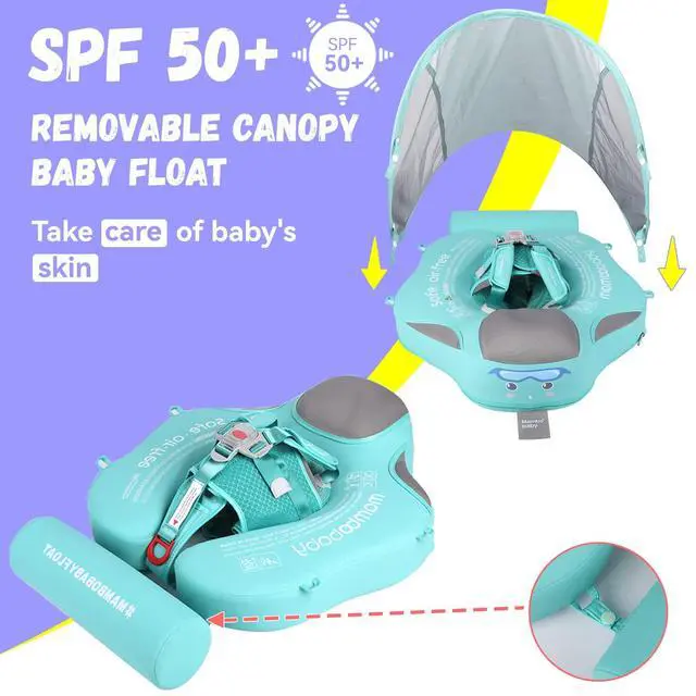 Alt view image 3 of 6 - GENTEACO Mambobaby Baby Swim Float with Canopy Non-Inflatable Infant Pool Float with Tail 3-24 Months Avoid Flip Solid Skin-Friendly Material for Toddler Boys Girls(Deluxe Edition Green)