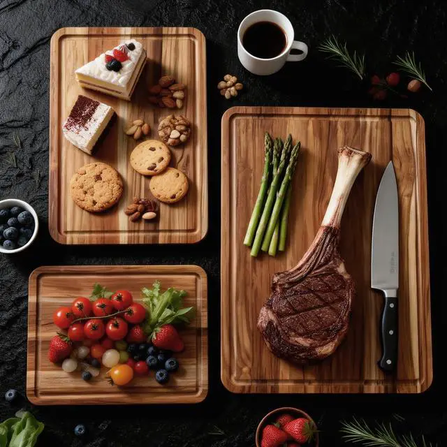Alt view image 7 of 7 - 3 Pack Teak Cutting Board Set for Kitchen Wood Charcuterie Board with Juice Groove Wooden Cutting Boards Non Toxic Heavy Duty Slip Over Sink Solid Thick Chopping Board FSC