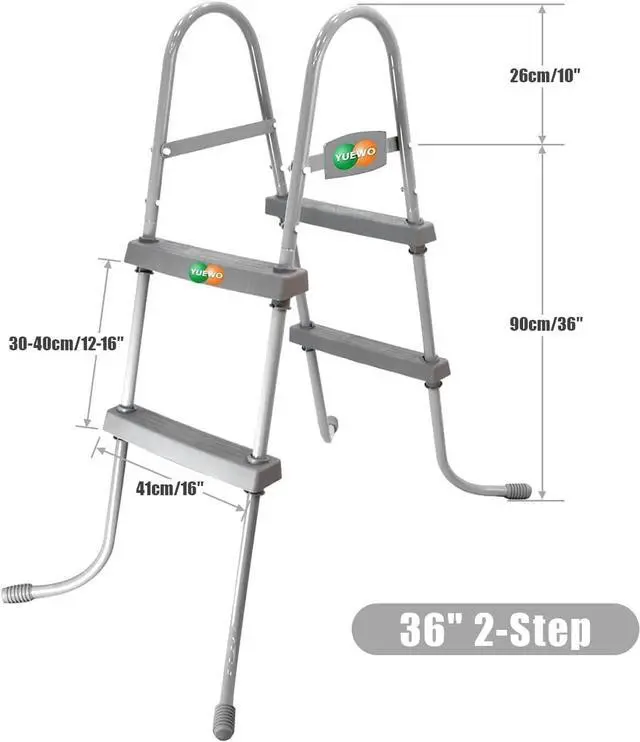 Alt view image 2 of 7 - YUEWO 36" 2-Step Steel Frame Above Ground Swimming Pool Ladder with Non-Slip Plastic Steps for Entry and Exit System Swim Pools