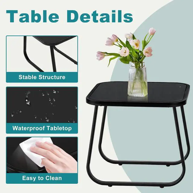 Alt view image 4 of 7 - DUMOS 3 Piece Patio Furniture SetOutdoor Patio Furniture Set with Table, Patio Sectional Bistro Sets for Lawn, Garden, Balcony, Poolside