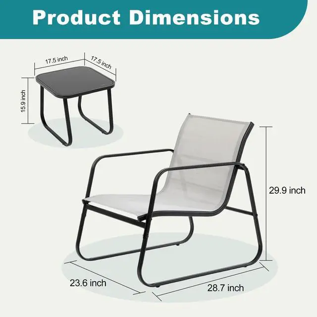Alt view image 6 of 7 - DUMOS 3 Piece Patio Furniture SetOutdoor Patio Furniture Set with Table, Patio Sectional Bistro Sets for Lawn, Garden, Balcony, Poolside