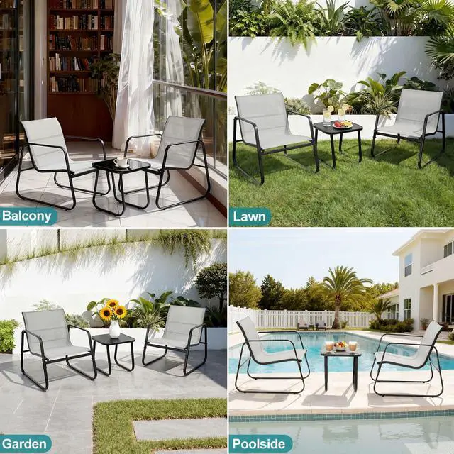 Alt view image 7 of 7 - DUMOS 3 Piece Patio Furniture SetOutdoor Patio Furniture Set with Table, Patio Sectional Bistro Sets for Lawn, Garden, Balcony, Poolside