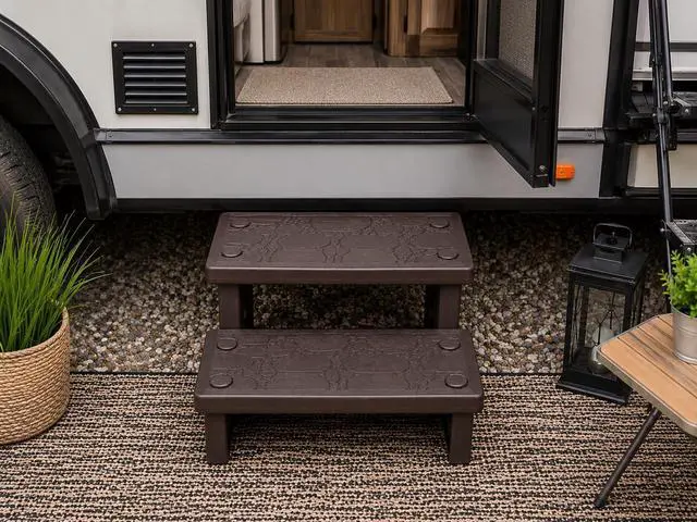 Alt view image 3 of 7 - XtremepowerUS Universal Multi Purpose 2-Step Spa Hot Tub Pool Outdoor Indoor Camper RV Deck Steps Sided Step for Porch, Patio, Deck, Bathtub, Swimming Pool Mocha