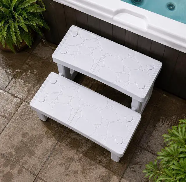 Alt view image 3 of 6 - XtremepowerUS 2-Steps Heavy Duty Plastic Resin Spa Steps - Hot Tub, Inflatable Pool, and Patio Accessories, for Outdoor Use, Weatherproof Materials, White