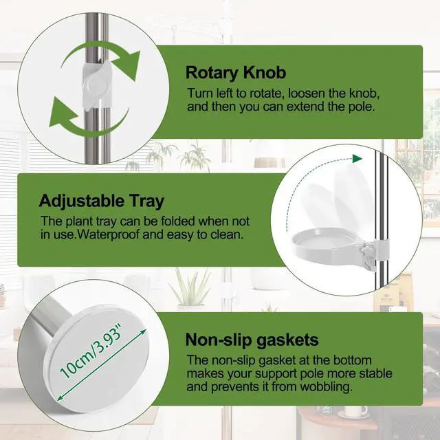 Alt view image 3 of 7 - BAOYOUNI 7-Layer Indoor Plant Stands Spring Tension Pole Metal Flower Display Rack Space Saver Corner Floral Pot Hanger Shelf, Ivory