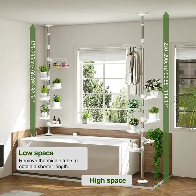 Alt view image 2 of 7 - BAOYOUNI 7-Layer Indoor Plant Stands Spring Tension Pole Metal Flower Display Rack Space Saver Corner Floral Pot Hanger Shelf, Ivory