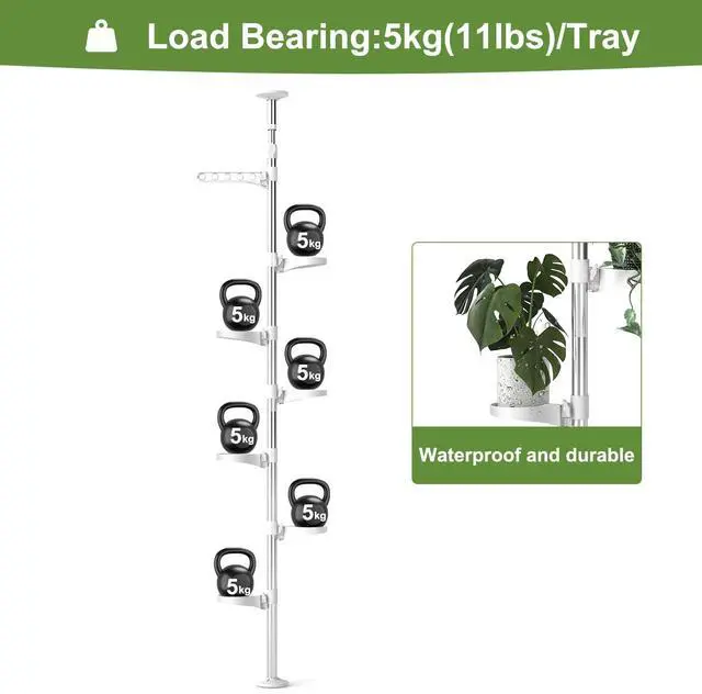 Alt view image 7 of 7 - BAOYOUNI 7-Layer Indoor Plant Stands Spring Tension Pole Metal Flower Display Rack Space Saver Corner Floral Pot Hanger Shelf, Ivory