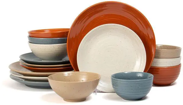 Main image of Sango Siterra Painter's Palette 16-Piece Stoneware Dinnerware Set - Service for 4, Ceramic Plates and Bowls Sets, Chip Resistant, Rustic Dishware, Microwave & Dishwasher Safe Kitchen Dishes