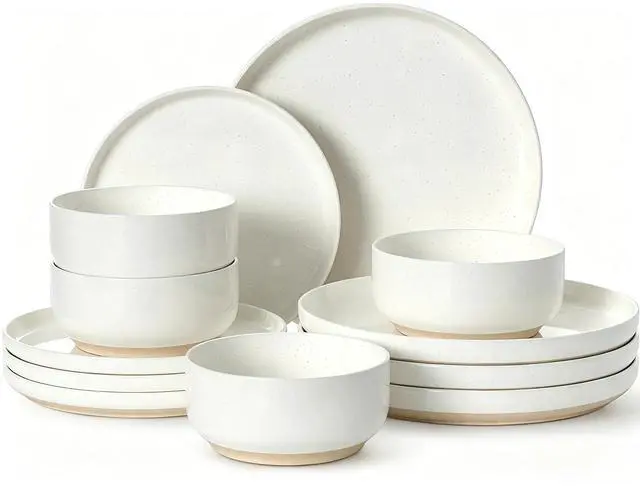 Main image of Plates and Bowls Sets, Dinnerware Sets for 4, 12 Pieces Scratch Resistant Dishware Dishes Set, Ceramic Kitchen Dinner Set, Porcelain & Microwave and Dishwasher Safe, Cream White