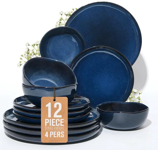 Main image of Pokini Ceramic Dinnerware Sets, Microwave Safe Plates and Bowls Sets, Kitchen Dishes Set for 4, Unbreakable & Dishwasher Safe Tableware, Everyday Use, Starry Blue