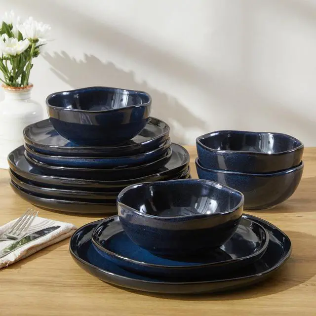 Alt view image 5 of 7 - Pokini Ceramic Dinnerware Sets, Microwave Safe Plates and Bowls Sets, Kitchen Dishes Set for 4, Unbreakable & Dishwasher Safe Tableware, Everyday Use, Starry Blue