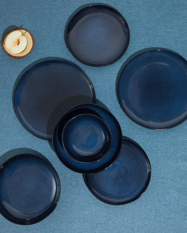 Alt view image 3 of 7 - Pokini Ceramic Dinnerware Sets, Microwave Safe Plates and Bowls Sets, Kitchen Dishes Set for 4, Unbreakable & Dishwasher Safe Tableware, Everyday Use, Starry Blue