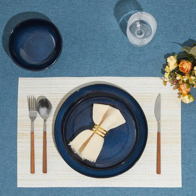 Alt view image 6 of 7 - Pokini Ceramic Dinnerware Sets, Microwave Safe Plates and Bowls Sets, Kitchen Dishes Set for 4, Unbreakable & Dishwasher Safe Tableware, Everyday Use, Starry Blue
