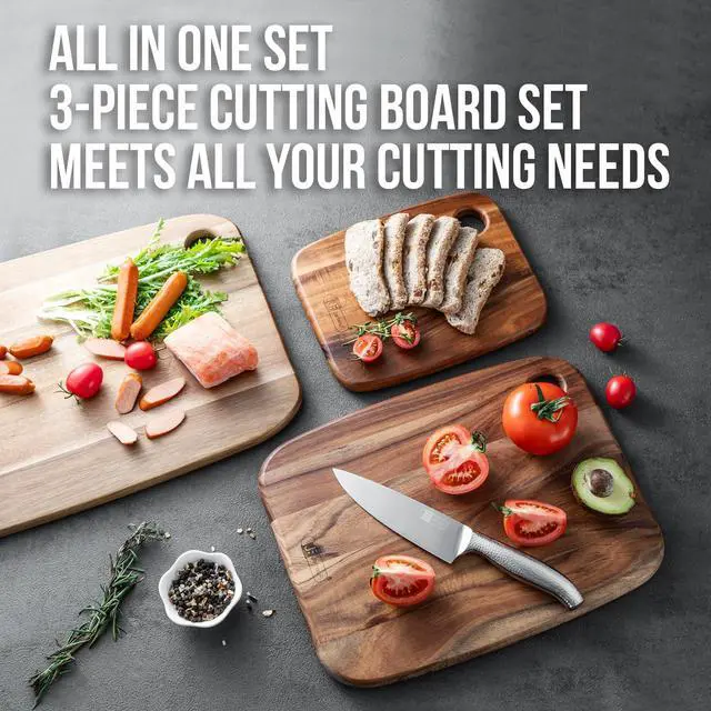 Alt view image 2 of 7 - Acacia Wood Cutting Boards Set of 3 for Kitchen, Large Wooden Cutting Board Set, Thick Chopping Board,Butcher Block,Wooden Trays for Meat, Fruit Vegetable and Cheese