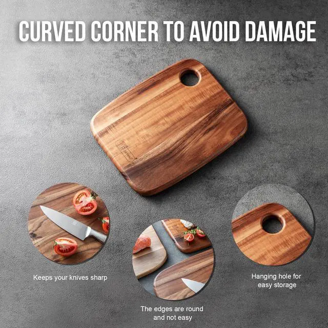 Alt view image 5 of 7 - Acacia Wood Cutting Boards Set of 3 for Kitchen, Large Wooden Cutting Board Set, Thick Chopping Board,Butcher Block,Wooden Trays for Meat, Fruit Vegetable and Cheese