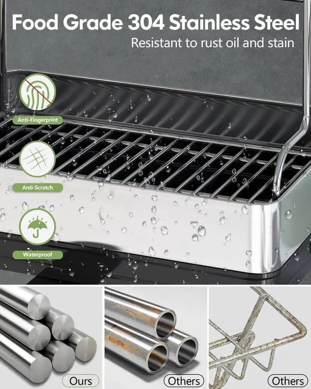 Alt view image 3 of 7 - BOOSINY Extra Large Two Tier Stainless Steel Dish Drainer Drying Rack with Drainboard for Kitchen Counter, Modern Black and Silver, Rust Proof Metal, Space Saving Countertop Big Plate Dryer and Tray