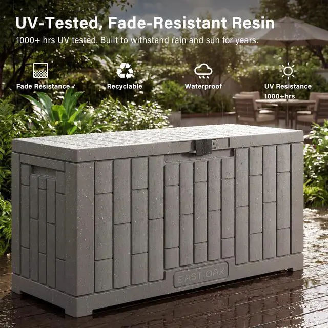 Alt view image 3 of 7 - EAST OAK Outdoor Storage Box, 60 Gallon Deck Box Indoor and Outdoor Use, Waterproof Resin Storage Bin for Patio Cushions, Gardening Tools, Lockable, UV Resistant, Grey