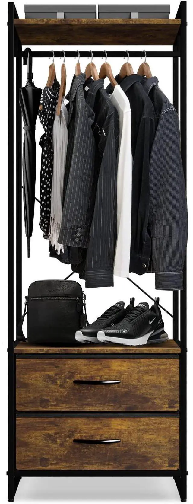 Main image of Sorbus Clothing Rack with Drawers - Clothes Stand Dresser - Wood Top, Steel Frame, & Fabric Drawers - Tall Closet Storage Organizer - Garment Rack for Hanging Shirts, Dresses, & Jackets