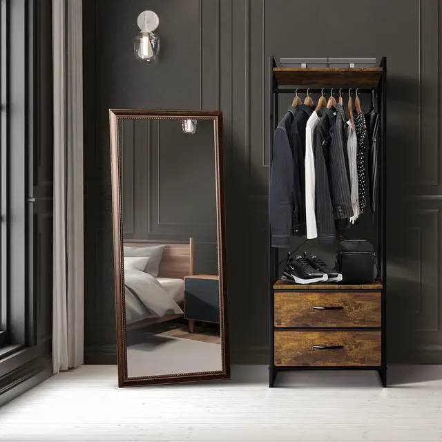 Alt view image 2 of 6 - Sorbus Clothing Rack with Drawers - Clothes Stand Dresser - Wood Top, Steel Frame, & Fabric Drawers - Tall Closet Storage Organizer - Garment Rack for Hanging Shirts, Dresses, & Jackets
