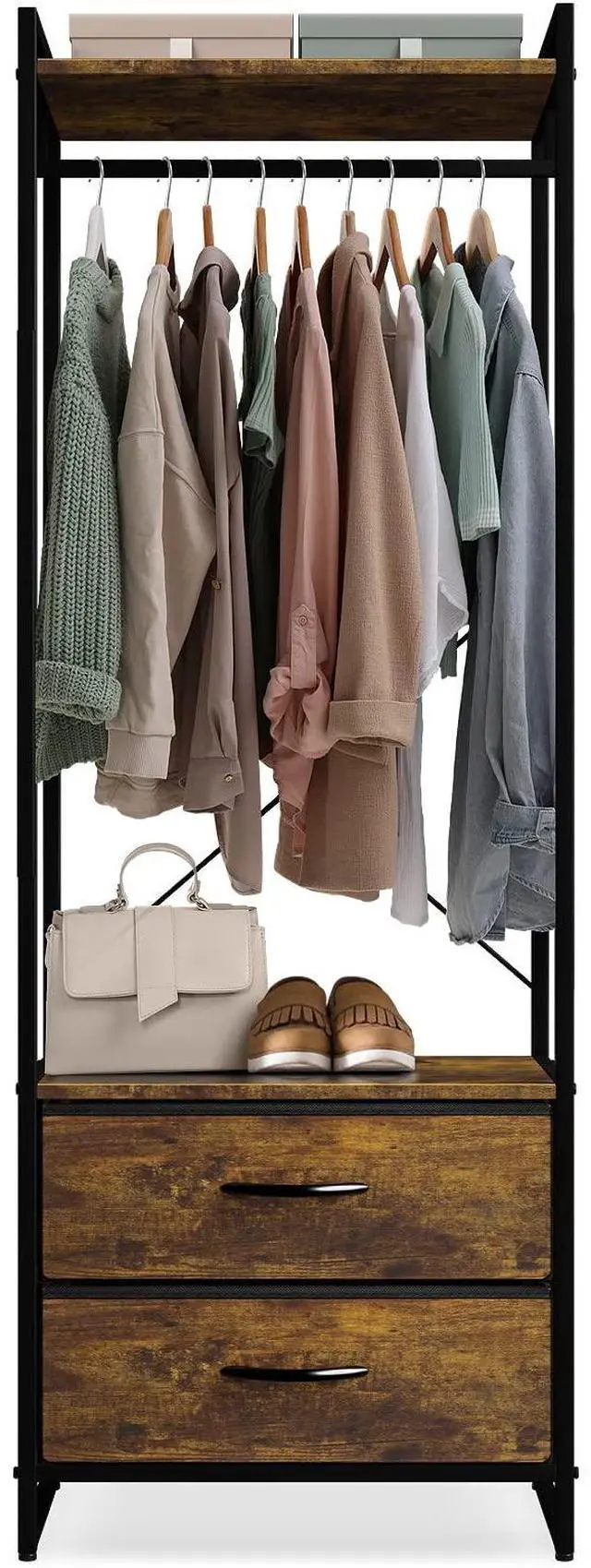Alt view image 3 of 6 - Sorbus Clothing Rack with Drawers - Clothes Stand Dresser - Wood Top, Steel Frame, & Fabric Drawers - Tall Closet Storage Organizer - Garment Rack for Hanging Shirts, Dresses, & Jackets