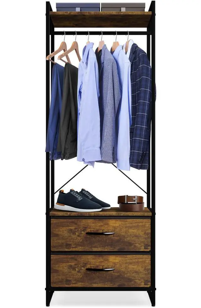 Alt view image 5 of 6 - Sorbus Clothing Rack with Drawers - Clothes Stand Dresser - Wood Top, Steel Frame, & Fabric Drawers - Tall Closet Storage Organizer - Garment Rack for Hanging Shirts, Dresses, & Jackets