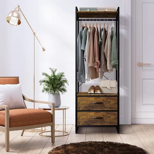 Alt view image 4 of 6 - Sorbus Clothing Rack with Drawers - Clothes Stand Dresser - Wood Top, Steel Frame, & Fabric Drawers - Tall Closet Storage Organizer - Garment Rack for Hanging Shirts, Dresses, & Jackets