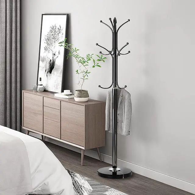 Alt view image 5 of 7 - Kertnic Metal Coat Rack Stand with Big Size Marble Base, Free Standing Hall Tree with 12 Hooks for Hanging Scarf, Bag, Jacket, Home Entry-way Hat Hanger Organizer (Black)