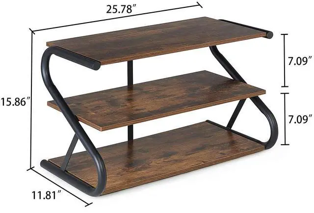 Alt view image 2 of 7 - Aroktake 3-Tier Shoe Rack, Wooden Shoe Storage with S-Shaped Heavy Duty Metal Free Standing, Shoe Organizer Shelf for Front Door Entryway, Hallway, Living Room, Closet, Bedroom (Black & Rustic Brown)