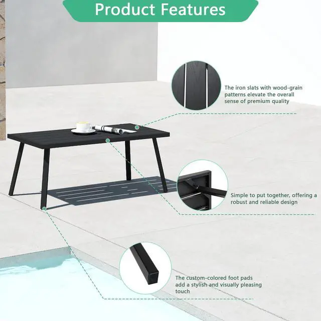 Alt view image 2 of 6 - Helios&Hestia Small Rectangle Iron Outdoor Coffee Side End Table for Patio, Deck, Backyard, Garden, Poolside, Black