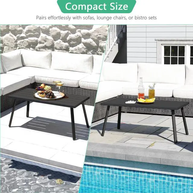 Alt view image 4 of 6 - Helios&Hestia Small Rectangle Iron Outdoor Coffee Side End Table for Patio, Deck, Backyard, Garden, Poolside, Black