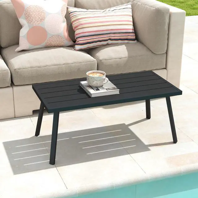 Alt view image 5 of 6 - Helios&Hestia Small Rectangle Iron Outdoor Coffee Side End Table for Patio, Deck, Backyard, Garden, Poolside, Black