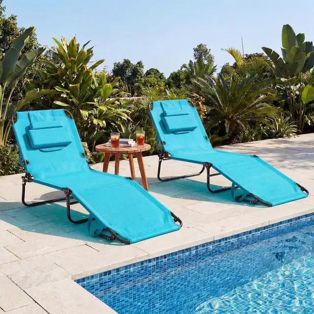 Alt view image 7 of 7 - Goplus Tanning Chair, Folding Beach Lounge Chair with Face &Arm Hole, Position Adjustable,Removable Pillow,Side Pocket, Sunbathing Chair, Portable Outdoor Lounge Chair for Patio Pool