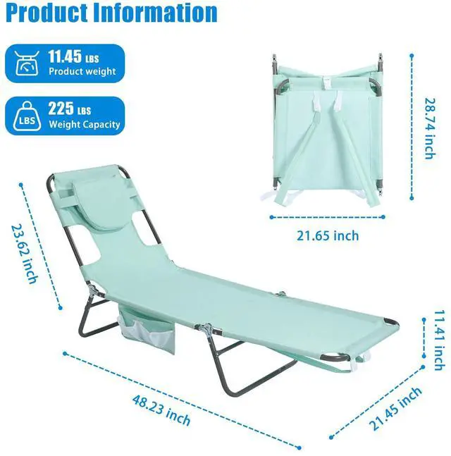 Alt view image 2 of 7 - SunnyFeel Lounge Beach Chair for Adults with Face Hole, Backpack Reclining Beach Chairs Lay Flat, Sun Face Down Tanning Chair, Portable Folding Camping Cot for Outside Pool, Sunbathing, Reading