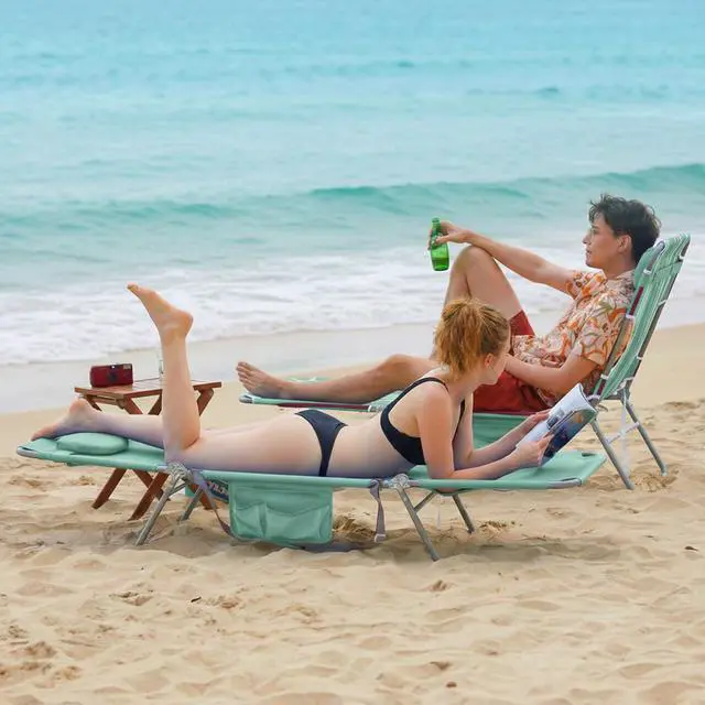 Alt view image 7 of 7 - SunnyFeel Lounge Beach Chair for Adults with Face Hole, Backpack Reclining Beach Chairs Lay Flat, Sun Face Down Tanning Chair, Portable Folding Camping Cot for Outside Pool, Sunbathing, Reading