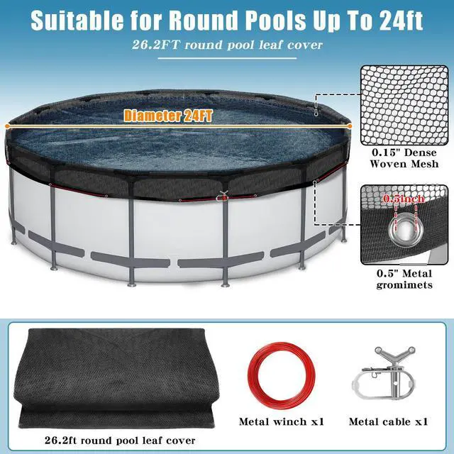 Alt view image 2 of 7 - RGJ 24 FT Pool Leaf Net Cover for Above Ground Pools, Ultra-Fine 0.15 Mesh Pool Cover with Winch & Cable, Pool Leaf Cover Prevents Leaves and Debris from Entering Pool